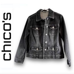 CHICOS black denim Jean jacket SZ 1